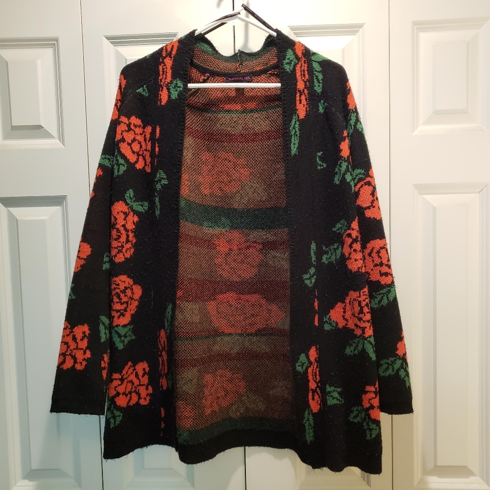Material Girl Open Front Cardigan - Roses Medium